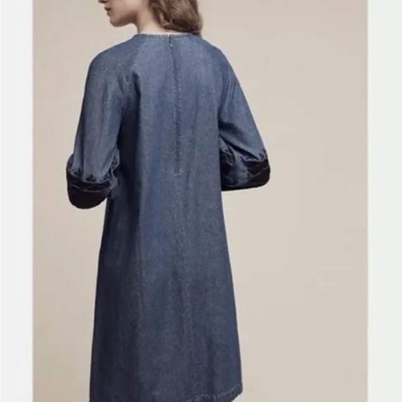 Anthropologie Ne Quittez Pas Denim Dress with Black Embroidery - Picture 3 of 5